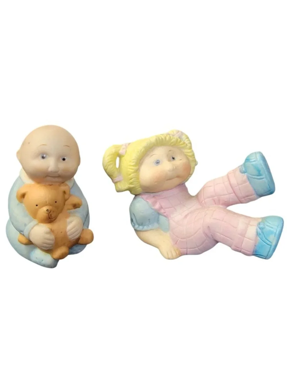 Cabbage Patch Kids Vintage Porcelain Figurines Set 1984 Baby Boy Blond Girl 80s